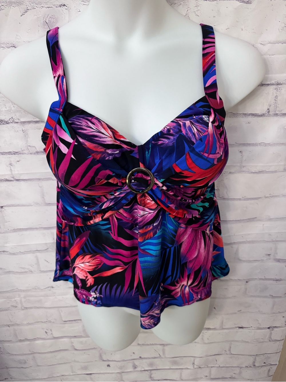 Trimshaper Plus 16 Tankini Swimsuit Top Floral Draped Modest Slimming Resortwear